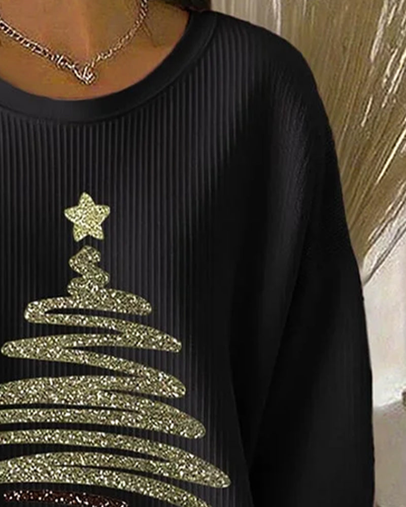 Bluza Luźna Wgłębienia Świąteczny Nadruk