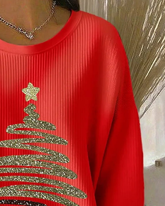 Bluza Luźna Wgłębienia Świąteczny Nadruk