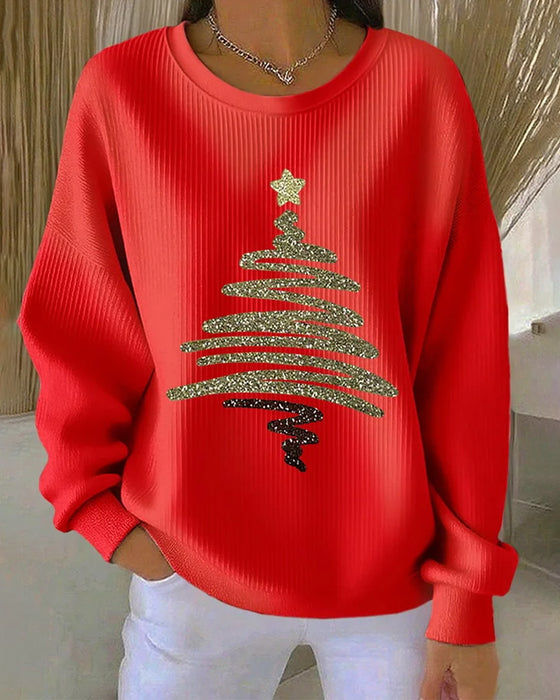 Bluza Luźna Wgłębienia Świąteczny Nadruk