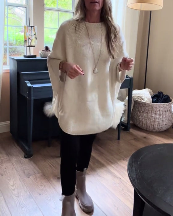 Sweter z rękawem typu nietoperz i okrągłym dekoltem