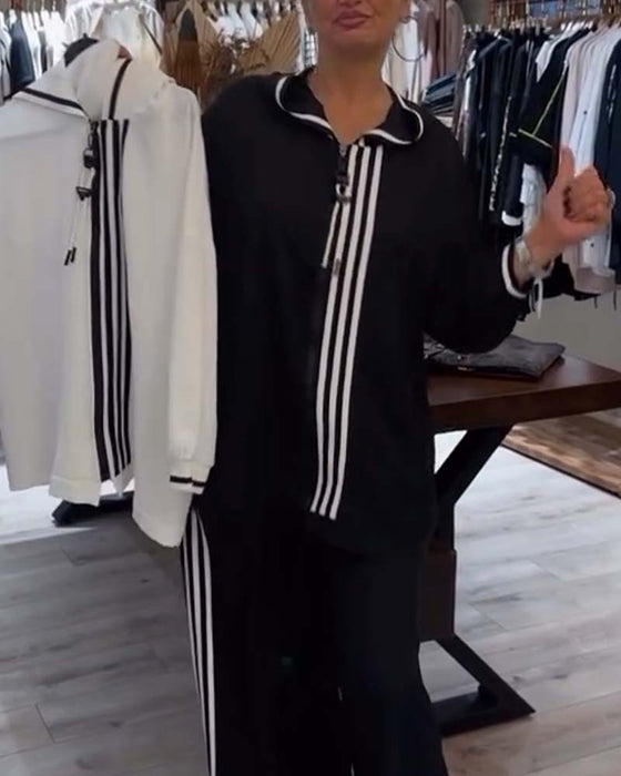 Dwuczęściowy komplet w paski z kapturem