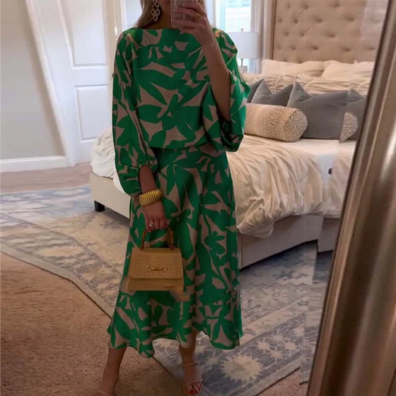 Zestaw Sukienka Codzienna Zadrukowane Rękawy Latarnia Temperament