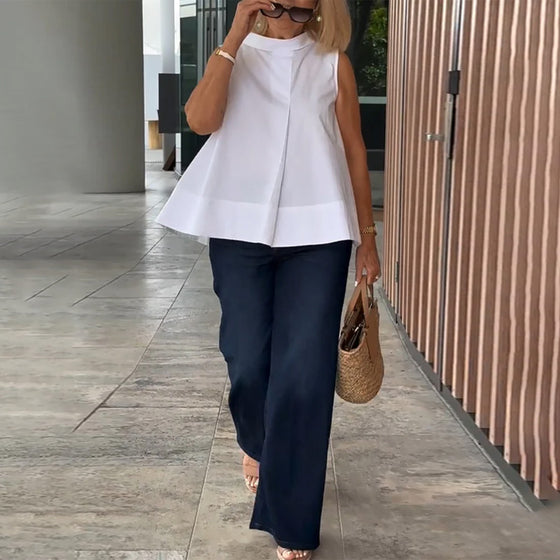 Bluzka Bez Rękawów Jednolita Prosta