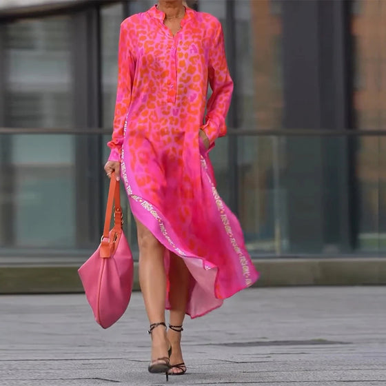 Sukienka Z Długim Rękawem Wzór W Lamparta Rozporek