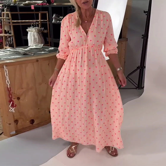 Sukienka Elegancka Dekolt W Serek Wzór W Serca