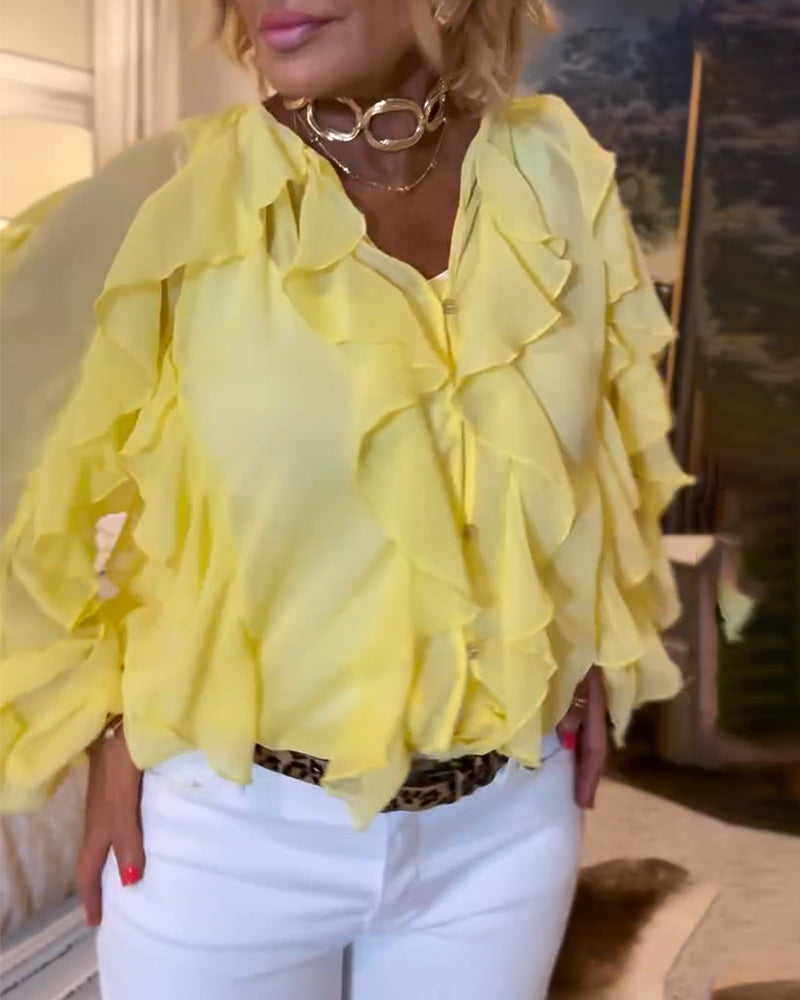 Falbaniasta, Zwiewna Koszula W Jednolitym Kolorze