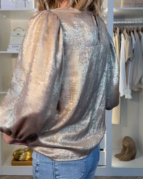 Modna Bluzka Z Bufiastymi Rękawami I Okrągłym Dekoltem