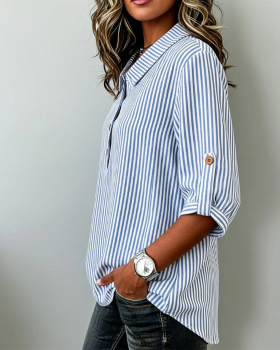 Bluzka Swobodna W Paski Henley