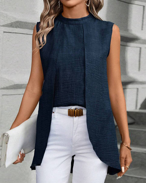 Elegancka bluzka bez rękawów w jednolitym kolorze