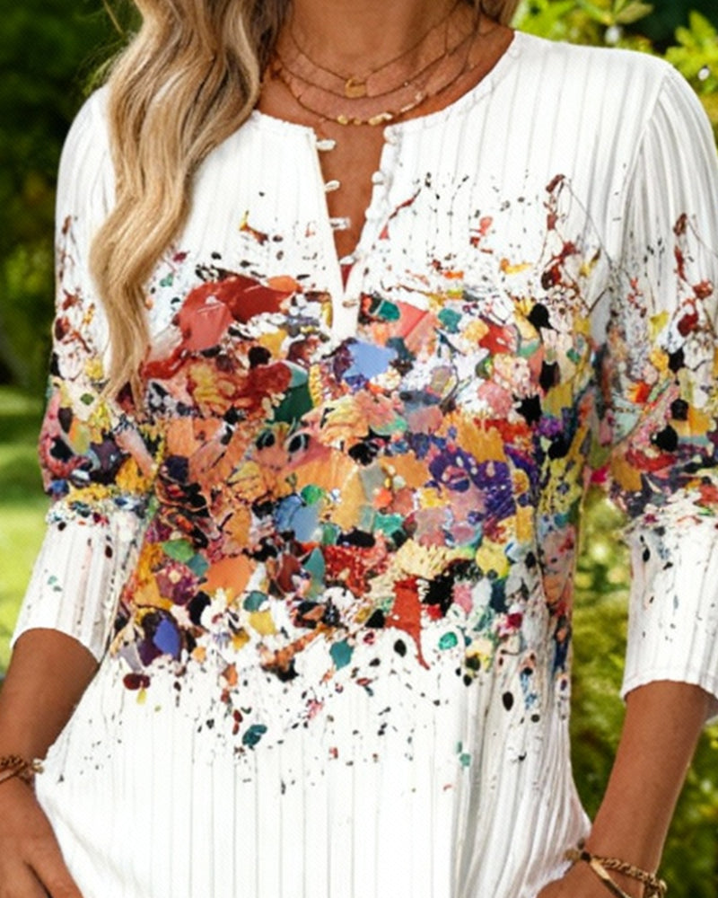 Top Otwarty Guzik Nadruk Żebrowany