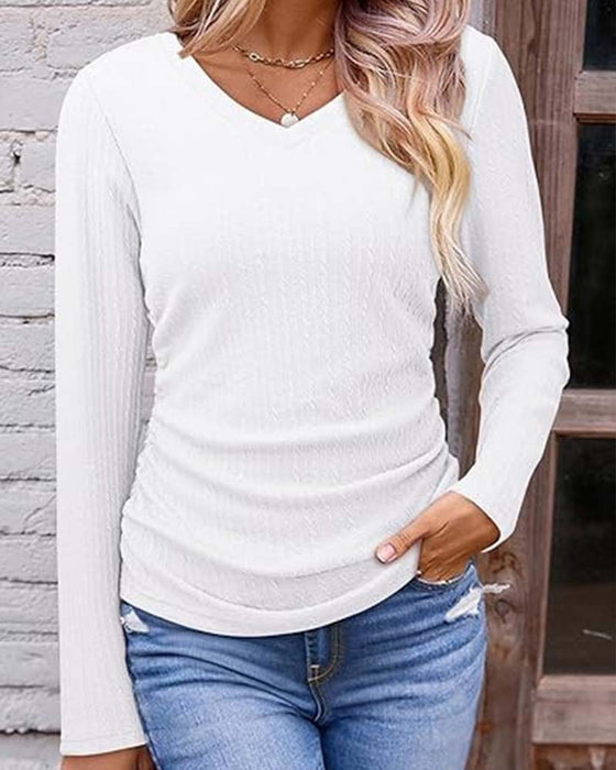 Bluzka Dekolt W Slim Fit Teksturowana