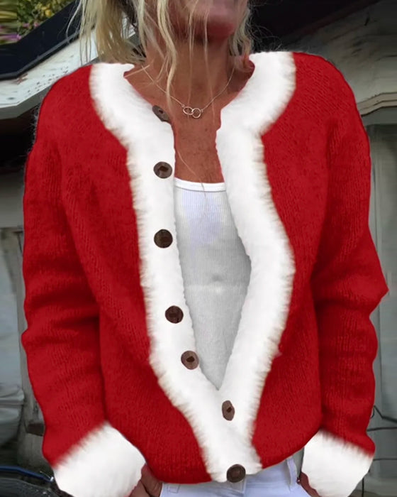 Modny Kardigan Z Długim Rękawem W Kontrastowym Kolorze