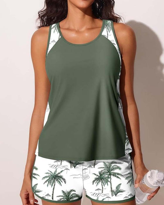Tankini Blok Koloru Boyleg Drukowany
