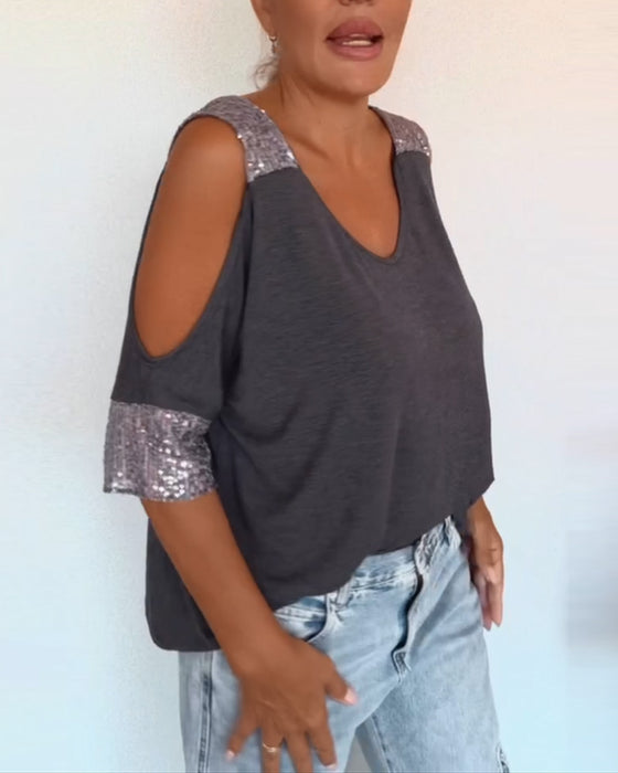 Koszula z Off-the-Shoulder Patch'em z Sequinami