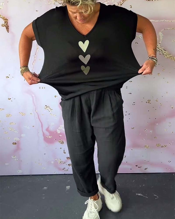 Bluzka Love z krótkim rękawem i dekoltem w kształcie litery V