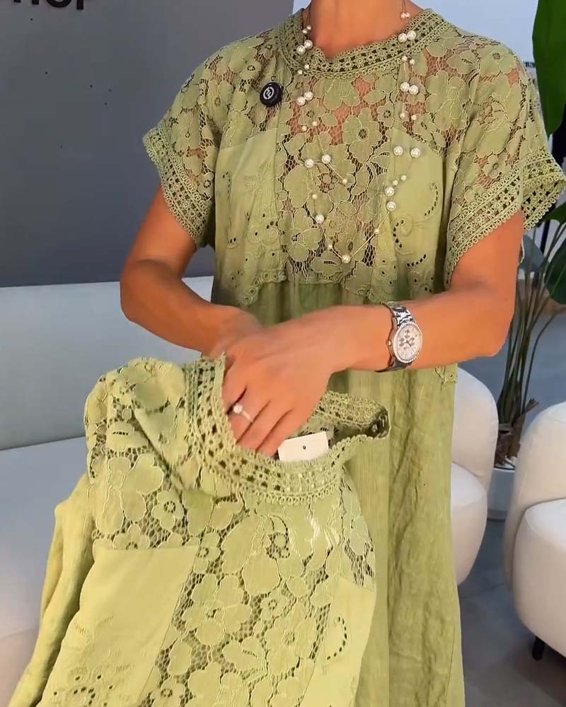 Sukienka Elegancka Koronkowe-Wykończenie Patchwork Maxi