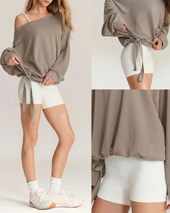 Sweatshirt Jedno Ramię Ściągacz Luźny