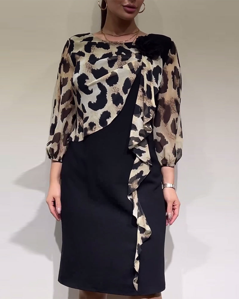 Elegancka patchworkowa sukienka w panterkę