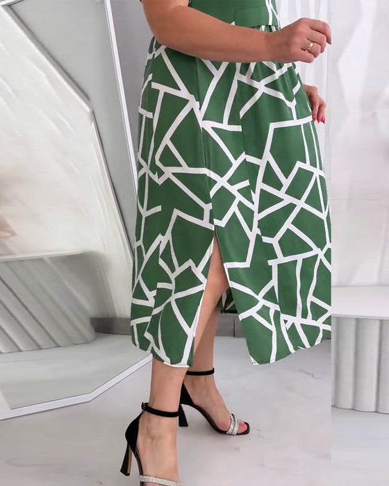 Sukienki Okrągły Dekolt Patchwork Casual Luźny