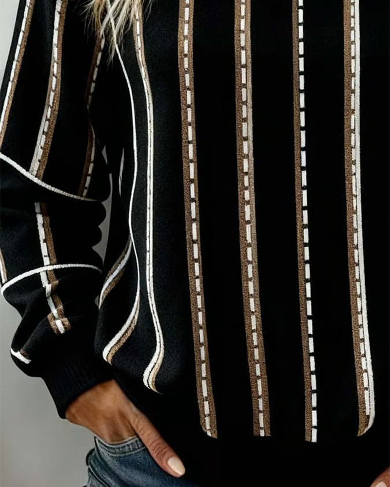 Bluza W Pionowe Paski Z Okrągłym Dekoltem