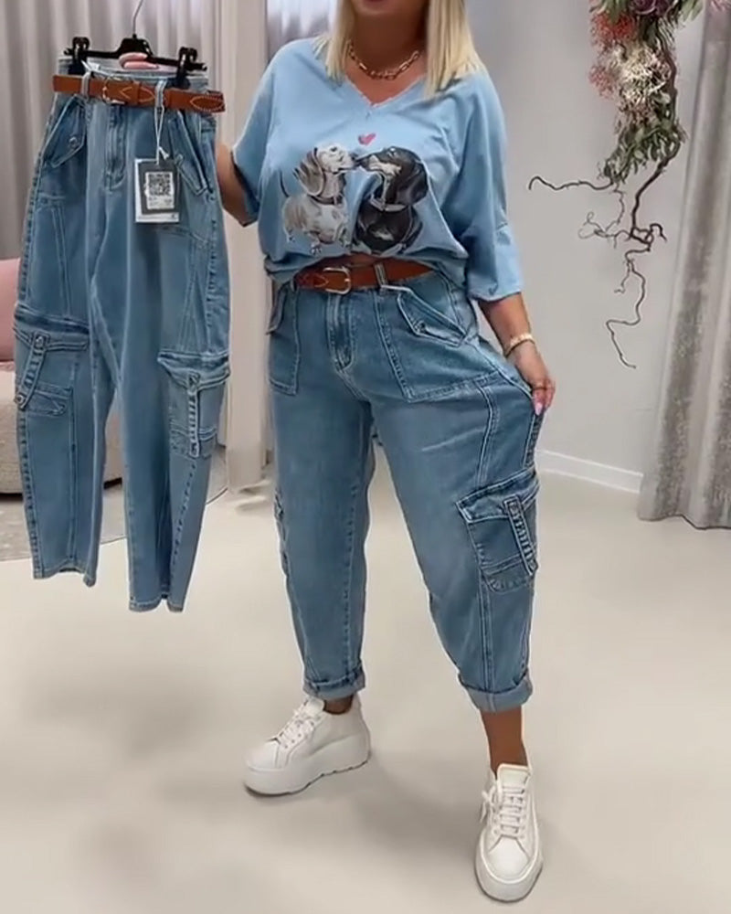 Jeans Wysoki Stan Styl Cargo