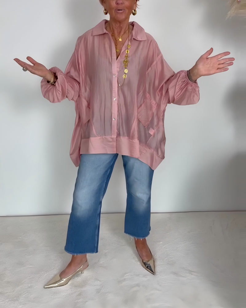 Koszula Rękaw Lampion Sheer Luźny