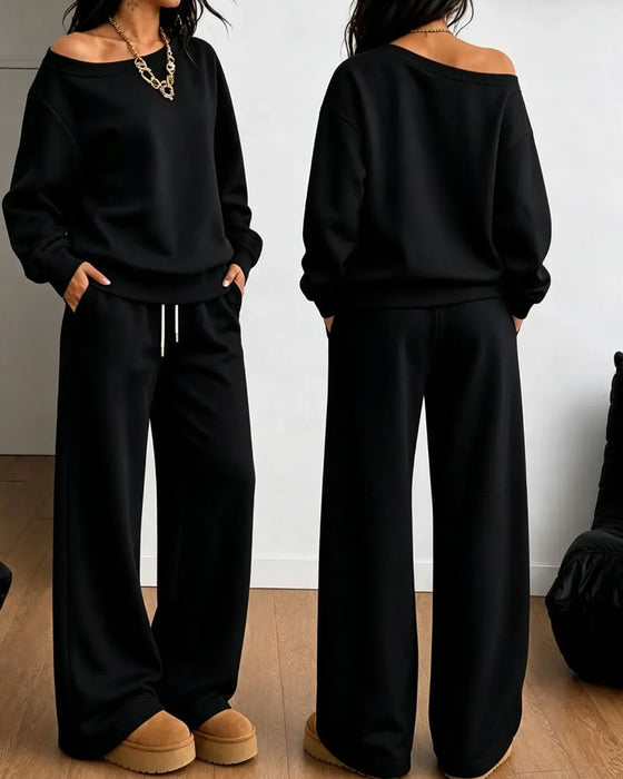Zestaw Jedno Ramie Casual Bluza Długie Spodnie