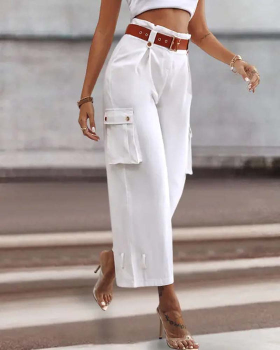 Jednokolorowe spodnie cargo z kieszeniami