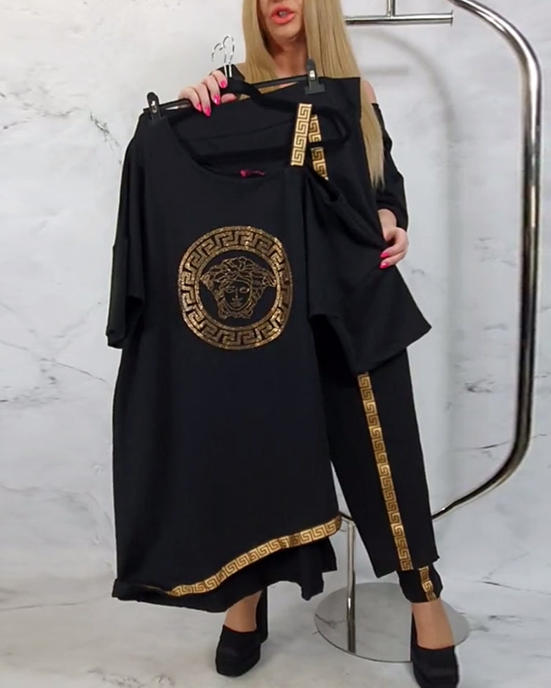 Luźny dwuczęściowy nieregularny wzorzysty komplet