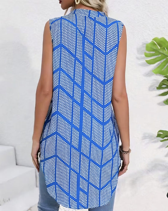 Bluzka Geometryczny Druk Bez Rękawów