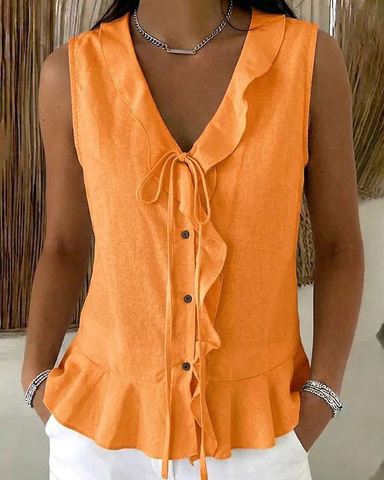 Tank Top Ruffle Krawat Bez Rękawów
