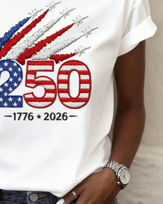 T-Shirt Flaga Samolot Nadruk Krótki Rękaw