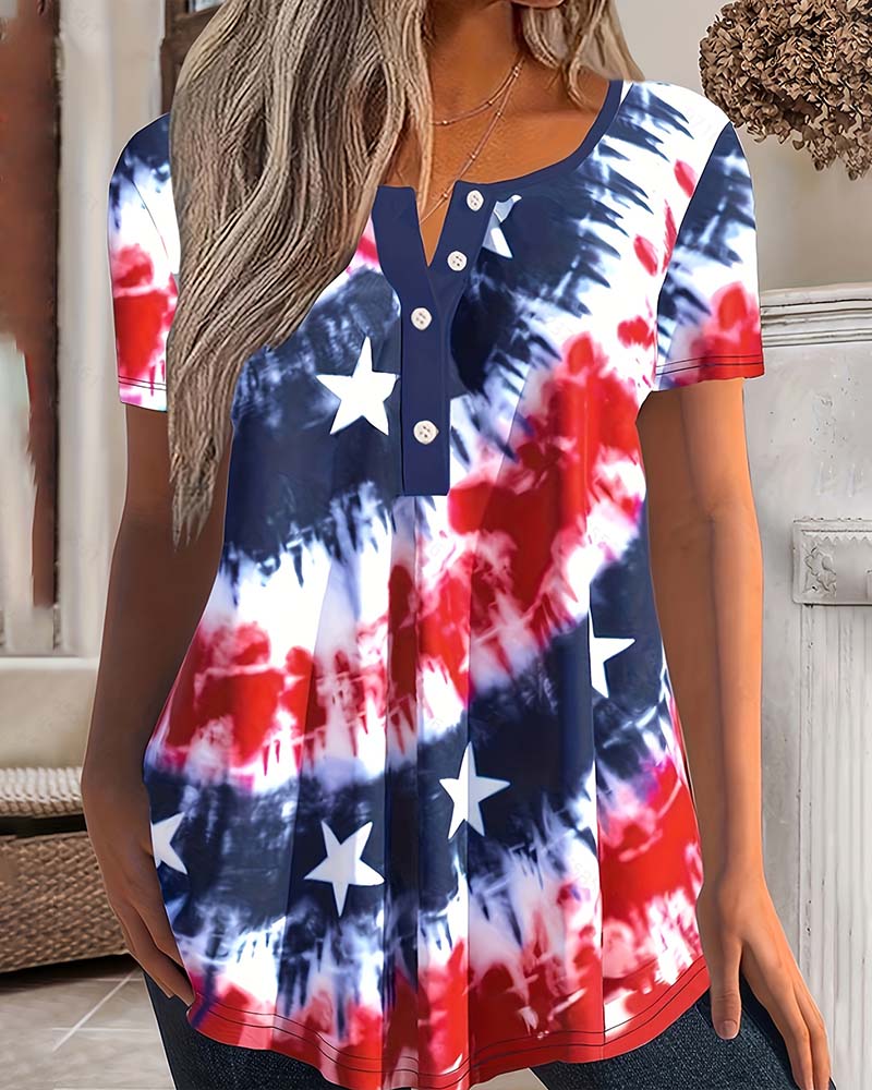 Bluzy Tie-Dye Henley Krótki Rękaw