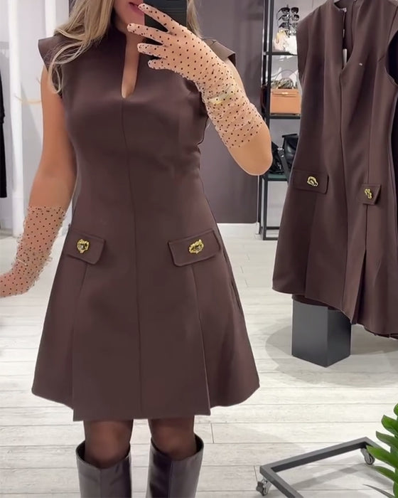 Sukienka V Dekolt Elegancka Bez Rękawów