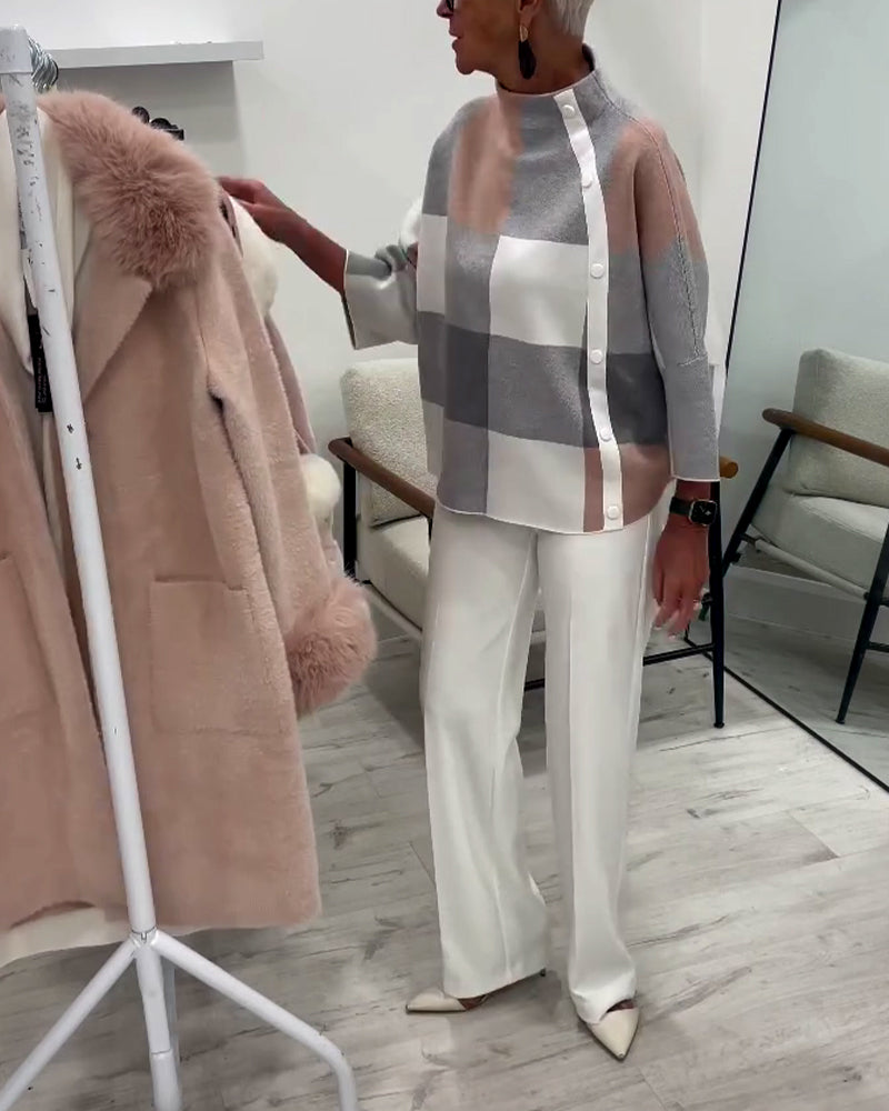 Sweter W Kratę Z Długimi Rękawami I Golfem