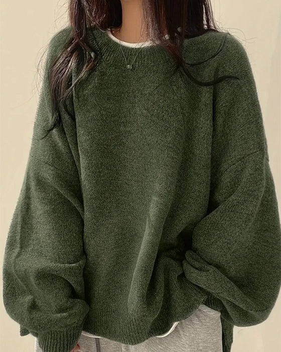 Sweter Okrągły Dekolt Bok Rozcięcie