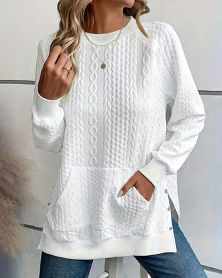 Sweatshirt Z Kieszenką I Podzielonym-Spodkiem Cechami