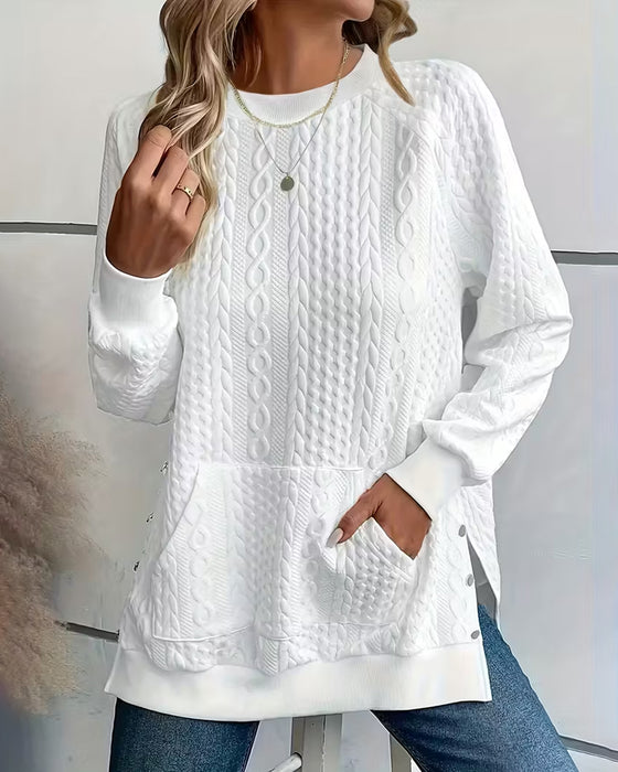 Sweatshirt Z Kieszenką I Podzielonym-Spodkiem Cechami