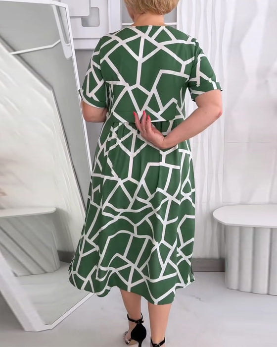 Sukienki Okrągły Dekolt Patchwork Casual Luźny
