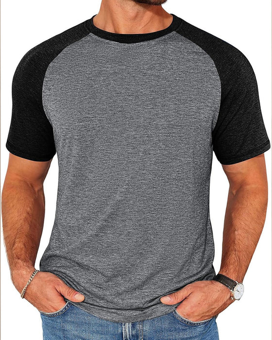 T-Shirt Kontrast Okrągły Dekolt Męski Dopasowany