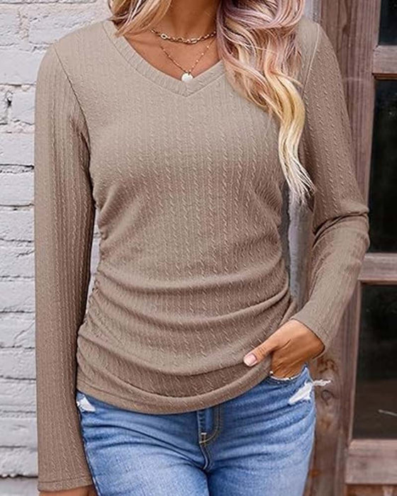 Bluzka Dekolt W Slim Fit Teksturowana