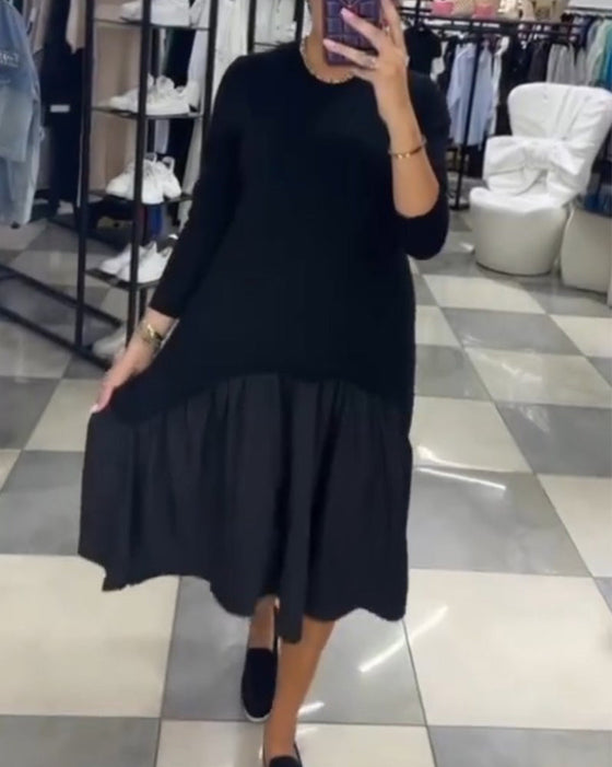 Swobodna patchworka sukienka z marszczeniem