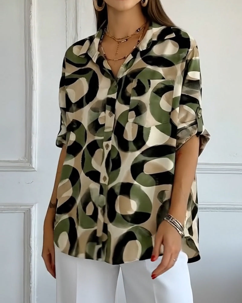 Koszula Z Nadrukiem Koła Luźny Krój