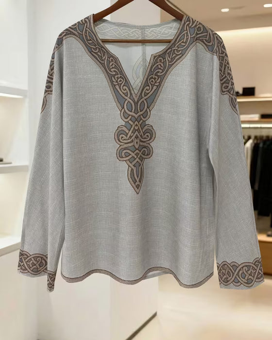 Bluzka Z Dekoltem V Linia Kontrast Patchwork
