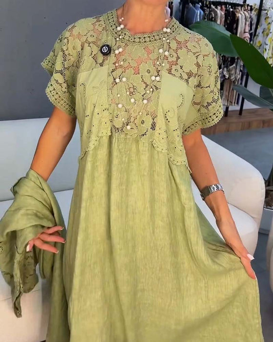 Sukienka Elegancka Koronkowe-Wykończenie Patchwork Maxi