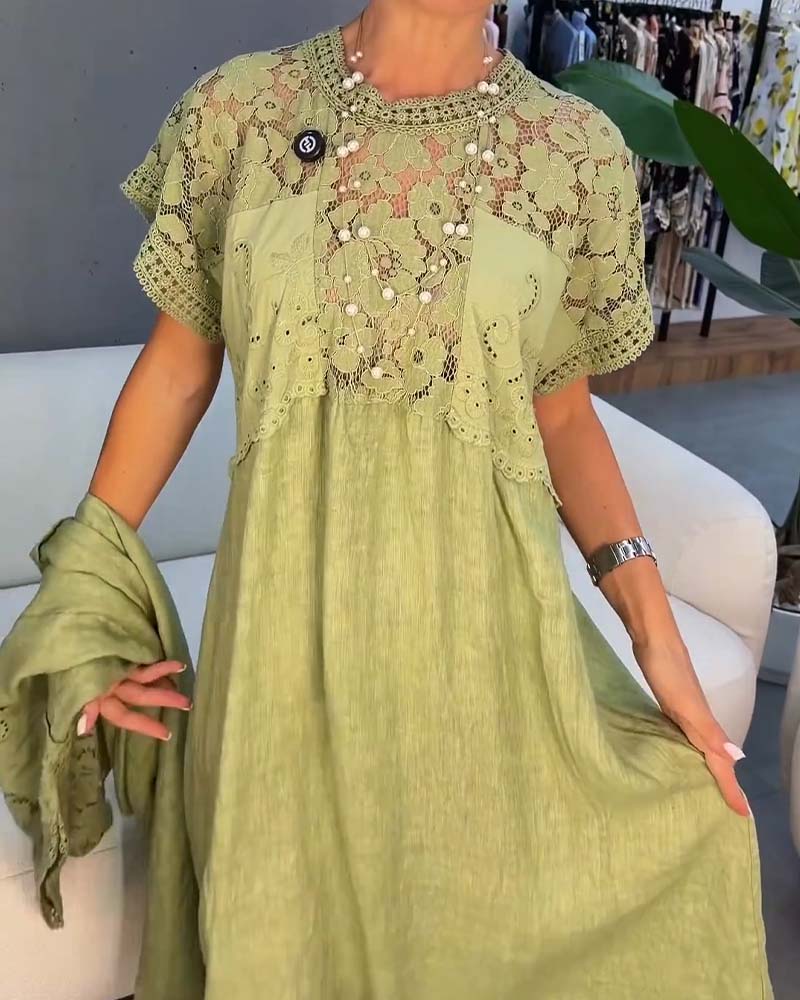 Sukienka Elegancka Koronkowe-Wykończenie Patchwork Maxi