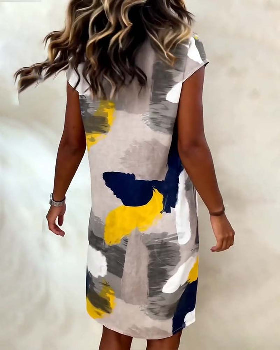 Sukienka Okrągły Dekolt Tie-Dye Drukowana