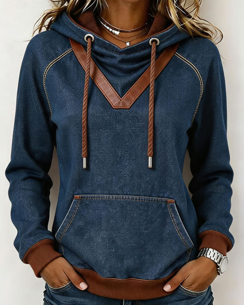 Hoodie Patchwork Długi Rękaw