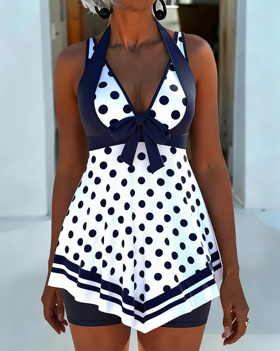 Tankini Halter W Grochy Spódnica