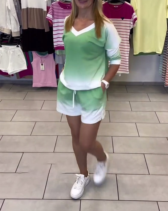 Zestaw Długi Rękaw V-Dekoltu Gradient Sportowy